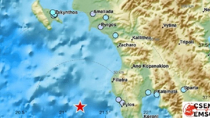 Σεισμός 5,2 Ρίχτερ ανοιχτά της Μεθώνης σύμφωνα με το Ευρωμεσογειακό